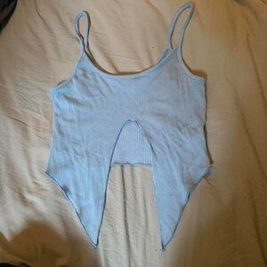 Urban Outfitters light blue ribbed cropped tank with butterfly style cutout